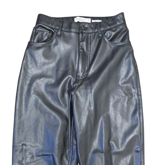 Abercrombie & Fitch The 90s Straight Ultra High Rise Vegan Leather Pants Size 26 - Picture 9 of 13